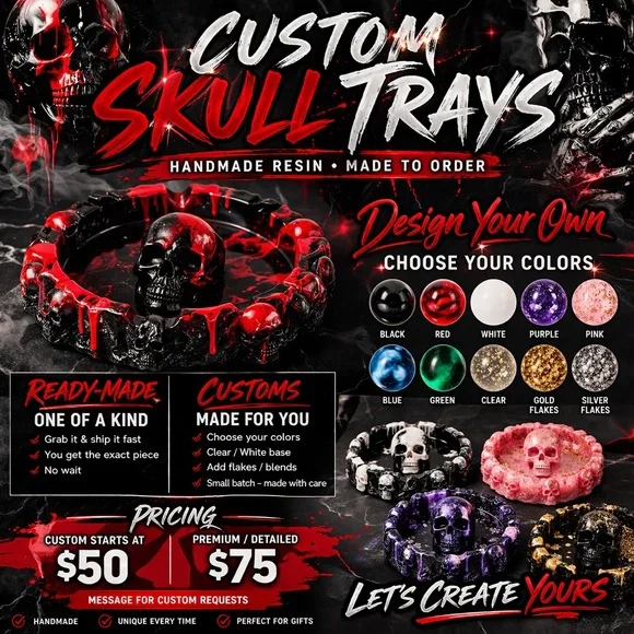 Skull Ashtray Red Black Drip | Handmade Resin - Picture 6 of 6